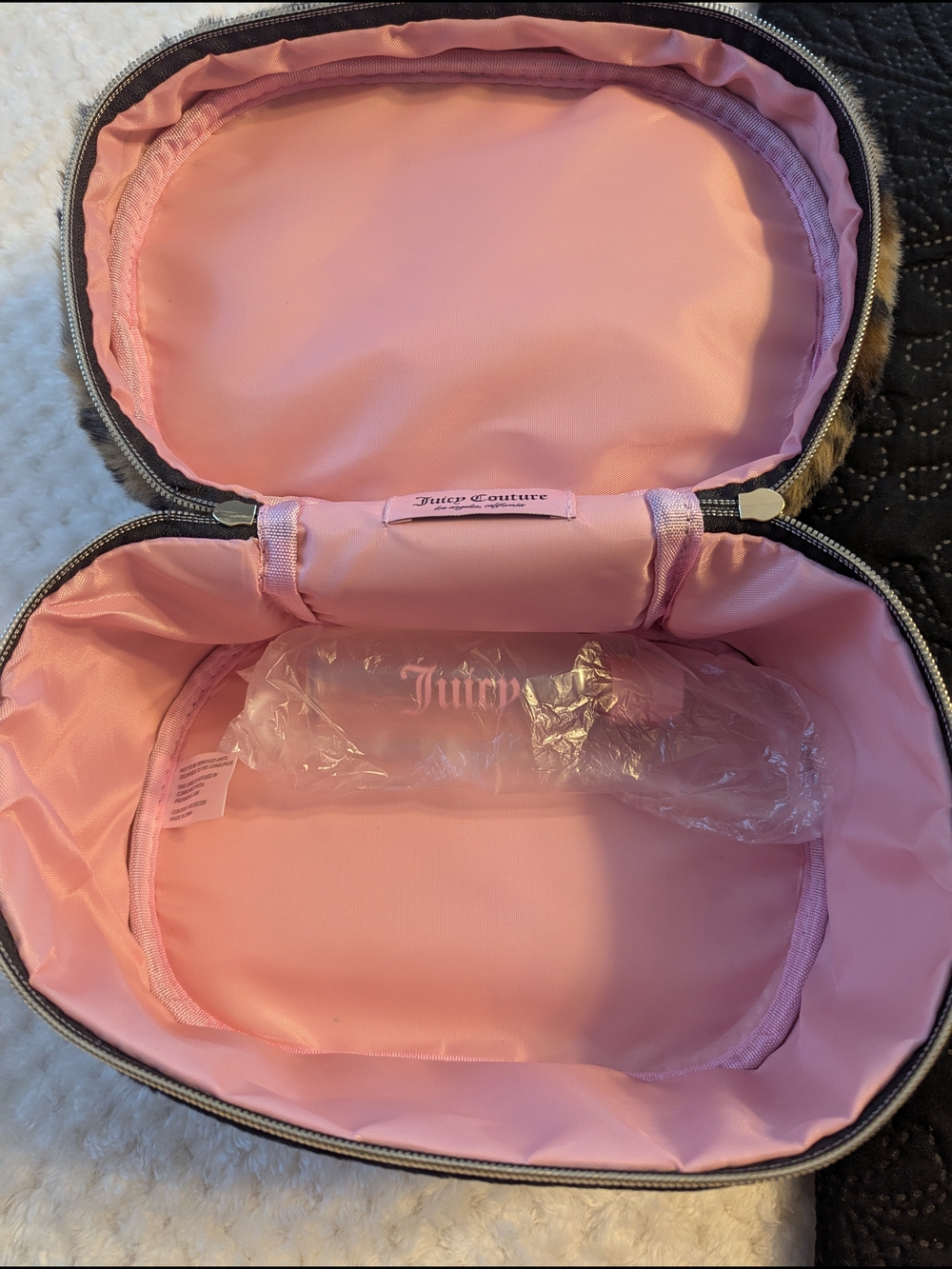 Juicy Couture Black Velour Cosmetic Case with Leopard Trim and Rhinestone Logo - Picture 4 of 4